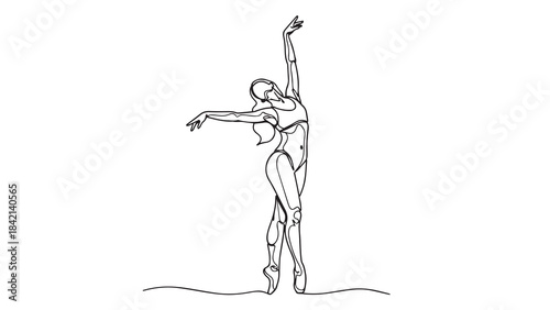 Elegant sketch of a young woman in a flowing dress dancing gracefully outline vector.