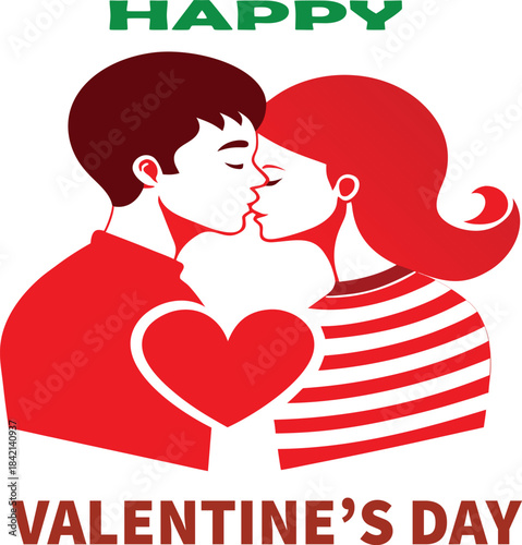 Happy valentines day couple kissing with heart graphic