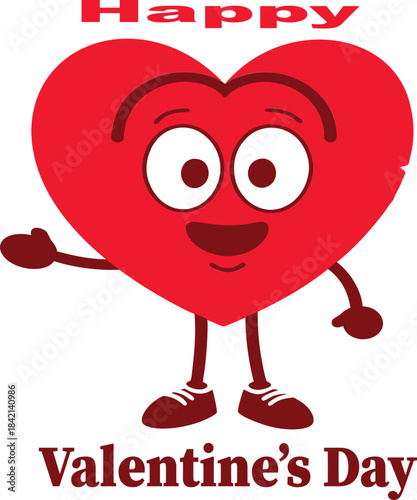 Happy valentines day cartoon heart character waving
