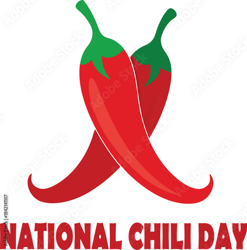 Two red chili peppers crossed with text for national chili day