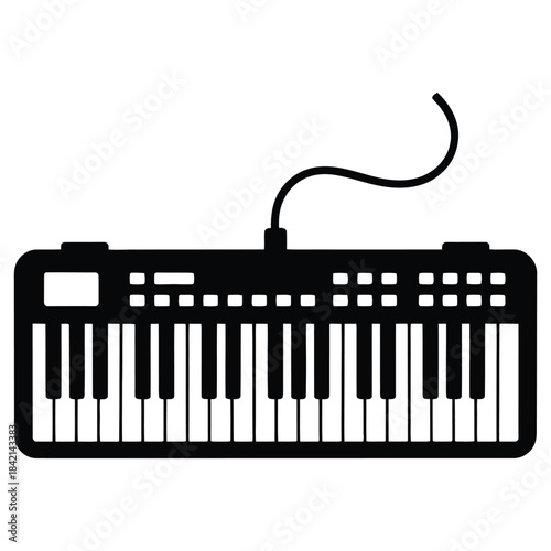 Digital electronic piano keyboard musical instrument icon silhouette vector isolated on white background studio equipment