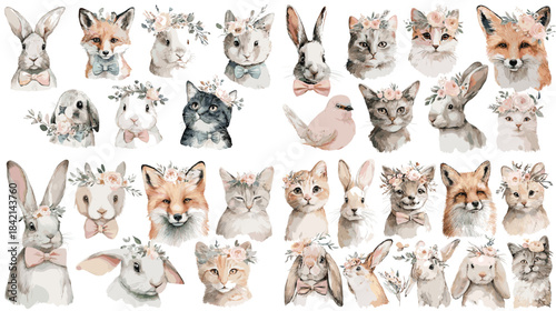 Watercolor illustration set of adorable cats kittens and playful feline poses arranged as character collection perfect for pet decor nursery art and animal themed design.