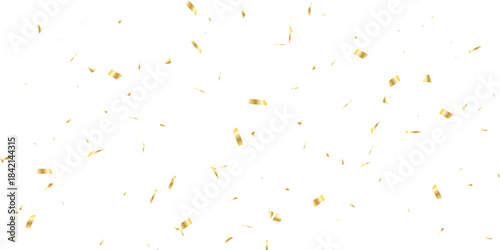 Golden confetti and streamers falling against a white background creating a celebratory and elegant atmosphere for events	