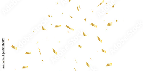 Golden confetti and streamers falling against a white background creating a celebratory and elegant atmosphere for events	