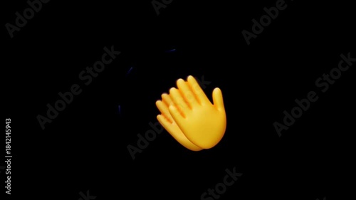 Applause 3d yellow cartoon hands clapping animation for celebration on transparent background.