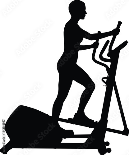 Elliptical machine silhouette, fitness workout icon, gym exercise vector, cardio training clipart, person exercising, black fitness equipment illustrationElliptical machine silhouette