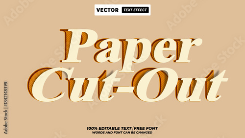 Bold paper cut-out editable vector text effect. cut-out style typography design for posters, magazines and street-style branding. 