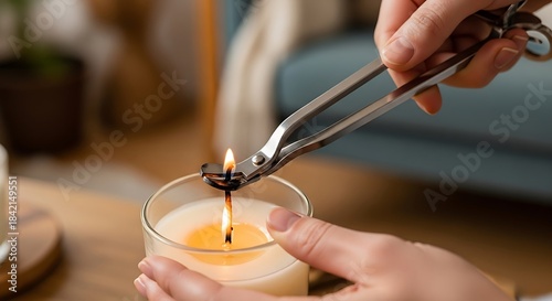 Using Wick Trimmer on a Scented Candle to Enhance Burning Quality