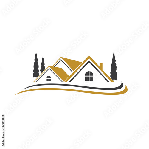 Luxury villa roof logo, premium real estate branding, elegant house and property symbol, modern residential logo, upscale housing design.