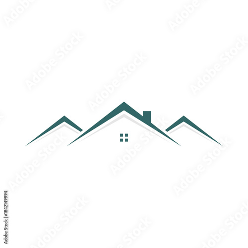 Minimal mountain roof logo, modern house roof line icon, real estate and construction symbol, abstract home branding, clean architecture logo.
