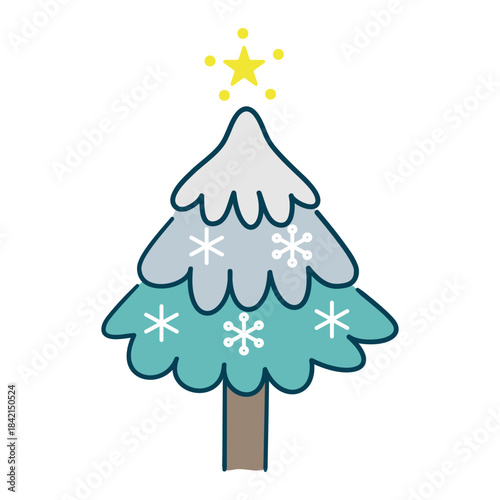 雪が積もった木の上で星が輝いているイラスト