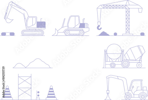 Construction equipment and vehicles for building and excavation projects