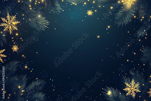 Festive Christmas Background with Snowflakes and Pine Branches, Generative AI.