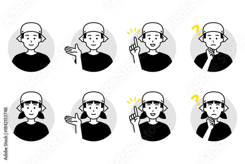 居酒屋の男女の店員のアイコンセット