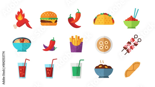 Culinary Delight Icons: A vibrant array of diverse food icons, depicting a variety of dishes. capturing the essence of diverse culinary delights