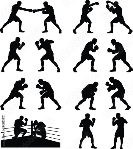 Boxing silhouette collection: various poses and actions