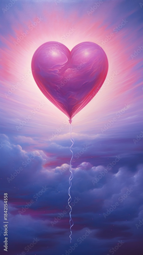 Fototapeta premium A pastel red heart outdoors balloon nature.