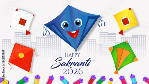 Makar Sankranti 2026 Celebration, Kites Festival, Indian Traditional Harvest Background
