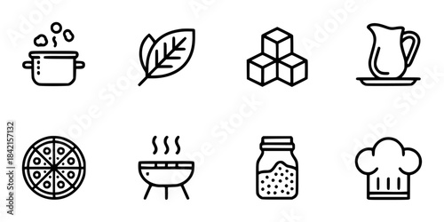 Black and white line of cooking and food on a neutral background monochrome