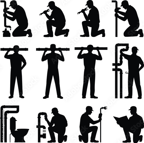 Plumber silhouettes icon set