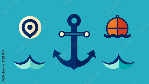 Anchor Icons Set – Nautical Sea Symbols, Marine Anchor Collection in Flat Minimal Style Vector