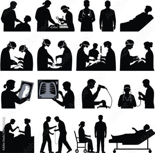 Medical professionals and patient silhouettes collection