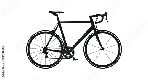 A detailed black and white image of a road bicycle minimalist design focusing on form silhouette