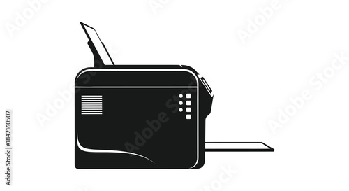A stark black silhouette of a vintage radio with antenna showcasing a retro design silhouette