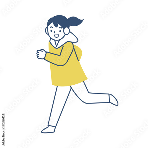 冬の上着を着て走る笑顔の女の子