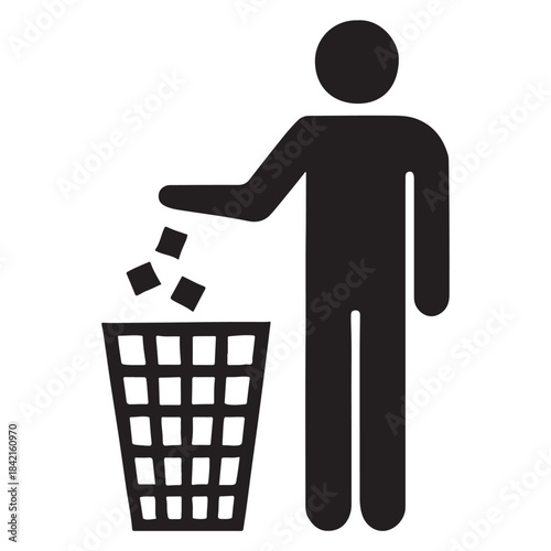 Person Throwing Trash into Bin – Waste Management Symbol Vector