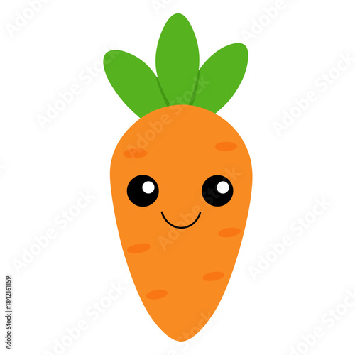 A cute and friendly cartoon carrot vegetable character with a happy smiling face illustration
