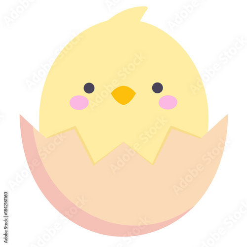 A cute little yellow chick hatches from an egg, celebrating new beginnings and easter time