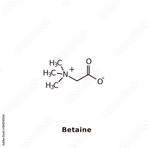 Structural formula of betaine. Chemical substance. Cosmetics. Moisturizing. Anti-inflammatory effect. Aging. Hydration.