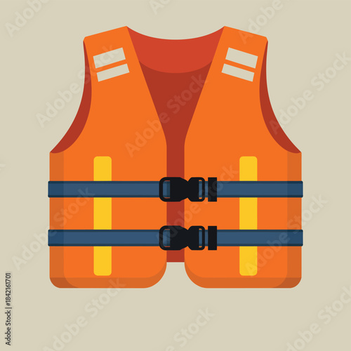 Orange Life Vest Vector Illustration, Safety Jacket, Boating Equipment Element