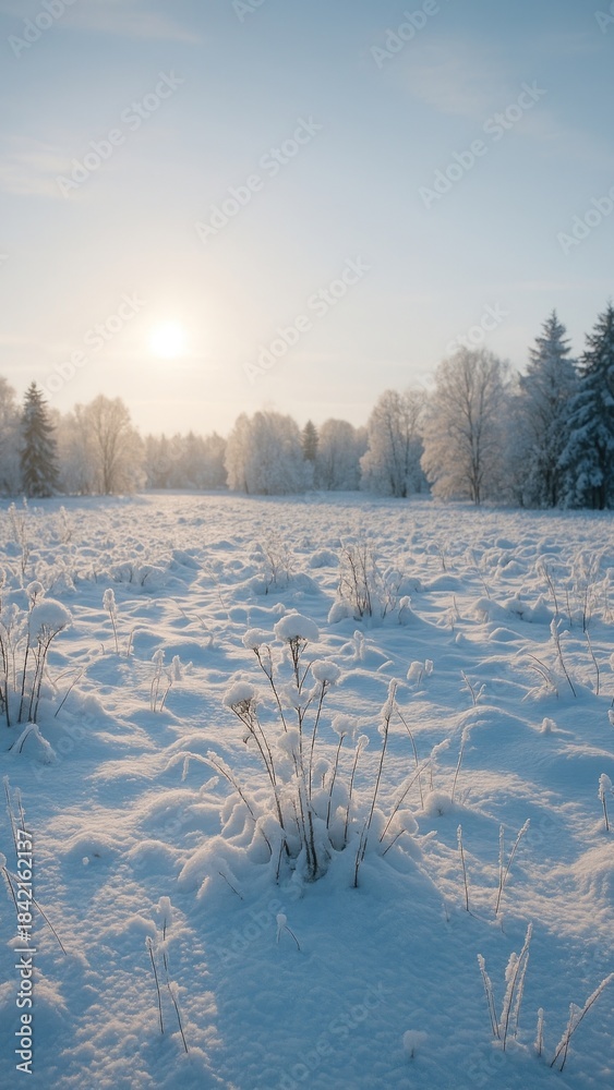 Fototapeta premium Serene snowy landscape under sunlight mobile wallpaper