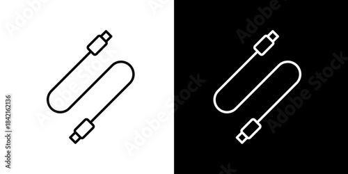 Clean line art icon of a versatile USB-C cable, essential for power delivery, fast data transfer, and device connectivity in modern technology