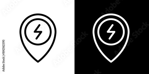 Location pin icon with lightning bolt symbol for electric vehicle charging stations and sustainable energy infrastructure solutions