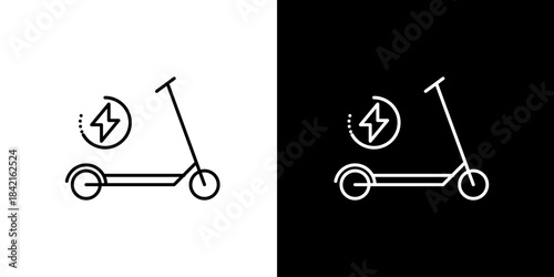 Single icon of sleek electric scooter graphic illustrating sustainable urban mobility, highlighting electric power and charging capabilities for modern city travel