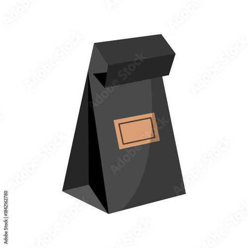 Cardboard bag, paper packaging illustration. Coffee, tea packaging. Cartoon Vector icon. Flat design