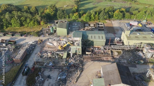 Chemical plant industrial demolition project. Decommissioning and demolition, removal and disposal of asbestos storage equipment, buildings and structural steelwork. Enviromental and global pollution