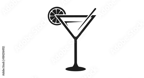 A striking black silhouette of a classic martini glass with a lemon slice garnish silhouette