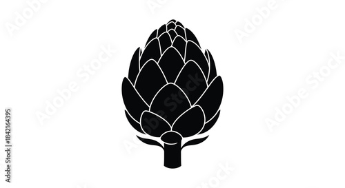 A striking black and white illustration depicting the detailed form of an artichoke silhouette