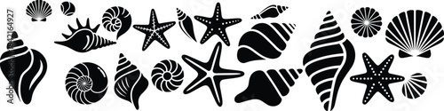 Black Sea Shell Mandala Vector Illustration – Starfish, Seashells, Nautical Circle Design