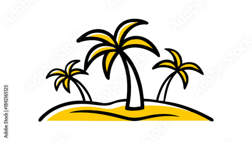 ​Iconic Yellow Palm Trees on Tropical Island - Simple Line Art Vector