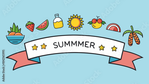 Hand Drawn Summer Icons Banner with Copy Space – Doodle Vacation Elements Vector Illustration