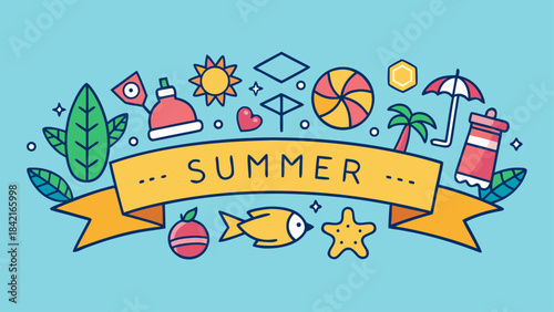 Hand Drawn Summer Icons Banner with Copy Space – Doodle Vacation Elements Vector Illustration
