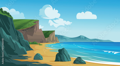 Scenic Coastal Cliff View Vector Landscape Illustration