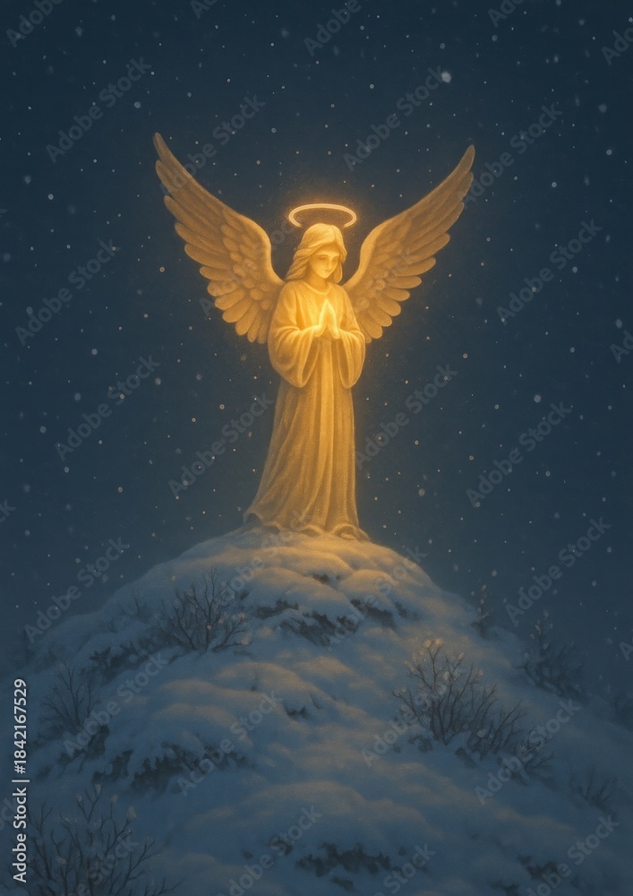 Obraz premium Serene angel glowing snow night