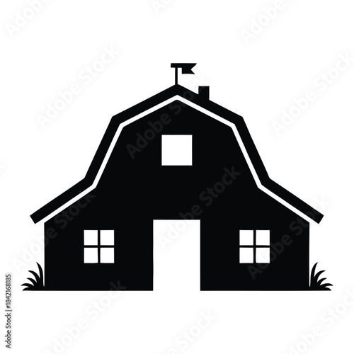 Farmhouse Barn Vector, Silhouette, Illustration