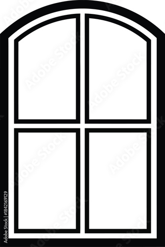 Simple black arched window frame with four panes a classic casement silhouette.